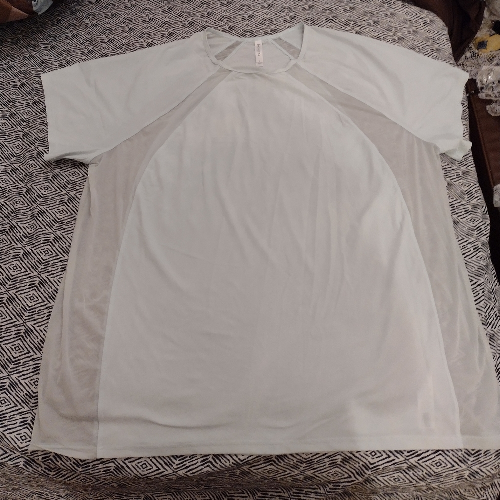 Athleta light blue patch see through t shirt large